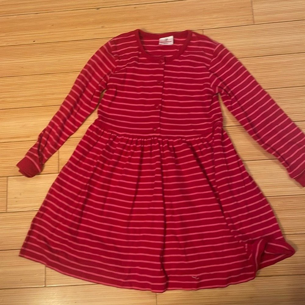 Girls Hanna Andersson Size‎ 130/8 Pink Red Cotton Long Sleeve Striped Dress